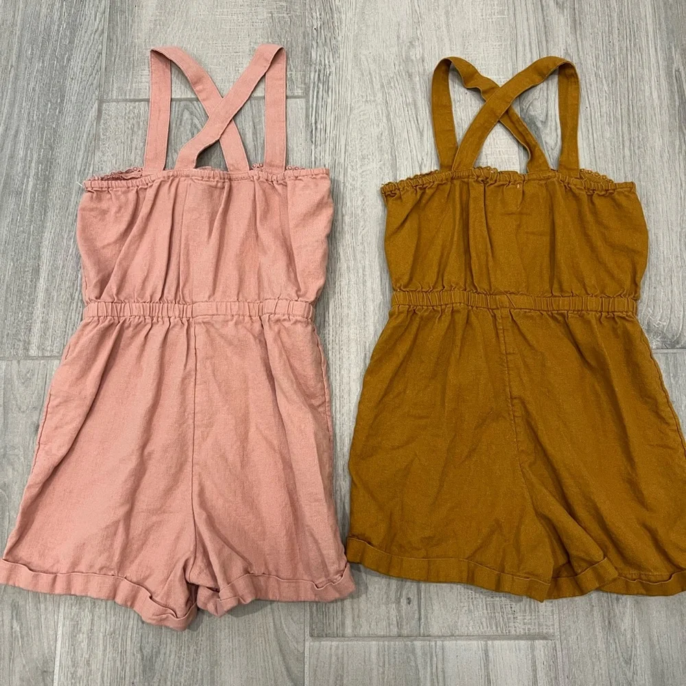 Old Navy Girls Romper Linen Blend Cross Back Straps sz Small 6-7 Bundle